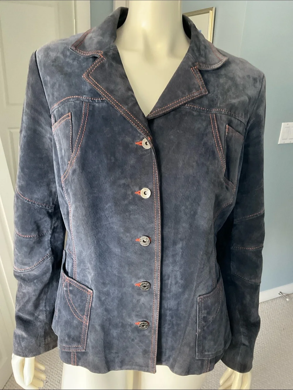 Danier Grey-Purple Suede Jacket with Rust Orange Lining - Picture 1 of 10
